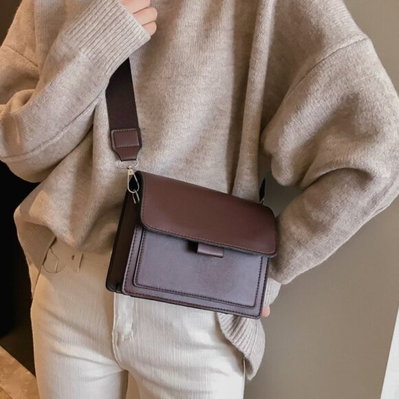 2/$30 Brown Cross-Body Bag Purse Adjustable Strap PU Leather Shoulder Bag - Picture 1 of 7